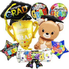 8 PCS Balloons Class of 2025 Congrats Grad Phoil Balloons رياض الأطفال ما قبل المدرسة Cap Bear Diploma Trophy Mylar Balloon 2025 التخرج إمدادات زخارف التخرج