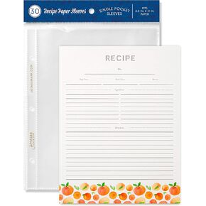 ورقة وصفة JOT & MARK صفحة كاملة الصفحة 8.5x11 مع حماة صفحات CRISTAL CLEAR لـ 3 RING BINDER ، 30 COUNT (PEACH DREAM) - بطاقات الوصفة