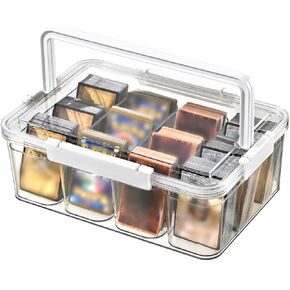 Transparent Plastic card deck box, 4 Removable Card Slots, 12 Sorting Compartments, Holding 1800+ Cards, Portable Desigh for Collection Cards Storage and Display