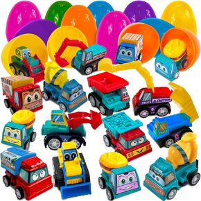 Stargo 8 Pack Preact Prectilet Prected Easter Beags مع ألعاب - مركبات هندسة البناء ، والسيارات السحب الخلفية ، وبيض عيد الفصح البلاستيكي المملوء ، وتلطيل حشو السلة ، وفضلات الحفلات ، وأكياس الأولاد الصالحين