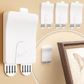 TAILI Picture Hangers 4 Pcs, Damage Free Picture Hangers for Walls，Adhesive Picture Hanging Hooks Without Nails，Art Hanger for Bathroom Kitchen Home Door Closet-White