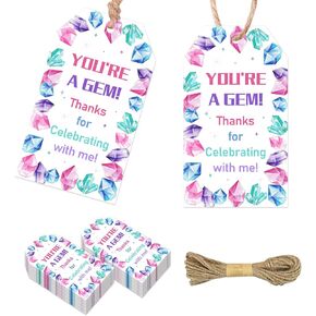 Serencatcher 50pcs Crystal Gem Thanks You With with String ، أنت جوهرة شكرًا للاحتفال معي بطاقة هدايا Cardstock 1.9x3.5 بوصة لجوهرة الأحجار الكريمة ، دعنا نهرم روك دياموند عيد ميلاد دش الطفل