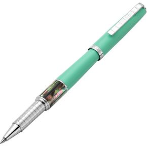 XEZO Speed ​​Master PEN Fine Rollerball Pen. ماتي أكوا الأخضر مع والدة بيرل السوداء التاهيتي. مطلي بالكروم. جسم نحاسي خفيف الوزن. لا اثنين على حد سواء. محفور برقم تسلسلي