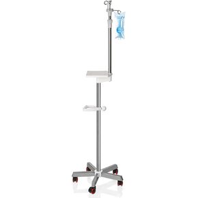 Ozzptuu Medical IV Pole with wheels Stainless Steel Adjustable 57" to 79" Height IV Stand with Tray and 4 Hooks for IV Hospital Home Infusion Practice and Therapy