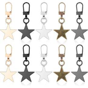 Oruola 10pcs Decorative Zipper Pulls,Replacement Zipper Pull,Star Zipper,Metal Star Zipper Pulls Replacement for Luggage Backpacks Purses Jackets Handbags Keychain DIY Crafts Jewellery Making 5 Colors