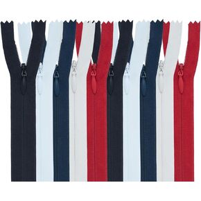 HKK Nylon Invisible Zipper #4, 10 Inch, 20pcs, Nickel-Free, Hidden Zippers in 5 Colors (White, Black, Navy Blue, Cream, Red) Replacements for Dresses, Skirts, Pillows, Sewing Craft, Bags, DIY Projects