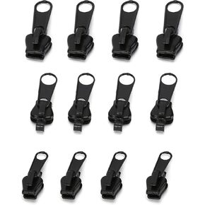 12pcs Fix zip puller ، Zip Slider Repair kit ، مجموعة السوستة ، للخياطة والملابس وحقائب الظهر ومجموعة أدوات إصلاح السترة ، السحابات (أسود)