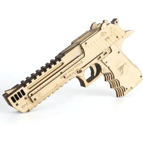 Wood Gun, 3D Wooden Puzzles Desert Eagle Wood Rubber Band Pistol Rubber Band Gun Machinery Model Best Present Puzzle for Adults and Child