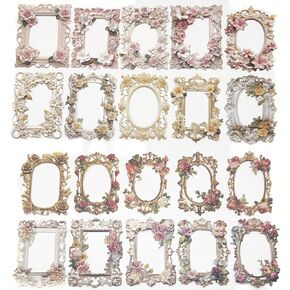 40Sheets 20 Styles Scrapbook Supplies Lace 3D Frame Vintage Hollow Flower Paper Photo Album Frames Small Thin Decorative Paper Lace Cutouts Window Frames for Scrapbooking Junk Journal Crafts (B)