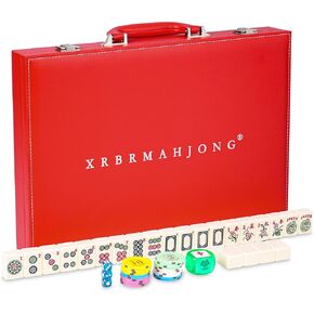 Large 1.5" American Mahjong Set with Red Leather Case,166 Quality Tiles,Jade White/Antique Ivory Luxury Game for Family Nights/Collector Gifts (Racks and Pushers not Included) (Jade White)