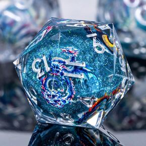 مجموعة DND DICE ، 7pcs راتنج حادة الحافة التنين النرد مع مربع الهدايا ، الأزرق الذهب متعدد السائل السائل core d & d مجموعة لعب دور rpg D20 D12 D10 D8 D6 D6