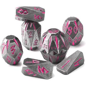 مجموعة DND Metal Dice ، Zhoorqi 7 PCS Polyhedral Dice ، مثالية للأبراج المحصنة والتنين ، ألعاب لعب الأدوار RPG - زهر بارد فريد من نوع