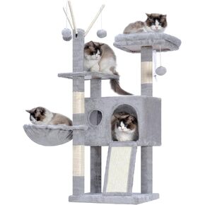 Hey-Brother Cat Tree Tower ، منشورات خدش مع ألعاب قابلة للإزالة ، شقة مريحة ، منصة ، أرجوحة ، لوحة Sisal Scratch و Ball للقطط الداخلية ، 41.3 بوصة ، رمادي MPJ008SW فاتح