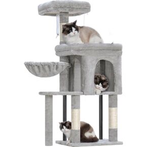 Hey-Brother Cat Tree Tower ، وظائف خدش مع شقة مريحة ، سرير مبطن ، أرجوحة ، جثم فخم ، Sisal Post و Ball للقطط الداخلية ، 44.9 بوصة ، رمادي رمادي فاتح MPJ009SW