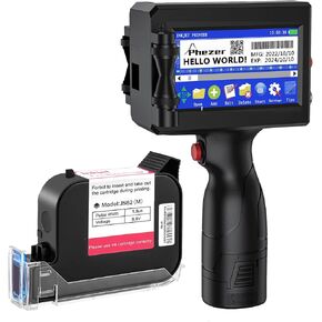 Handheld Inkjet Printer Gun P15U with Quick-Drying Ink Cartridge, 0.5inch/12.7mm Nozzle Portable Handheld Printer for Text/Barcode/Logo/QR/Counter/Number/Date (with JS62 Cartridge)