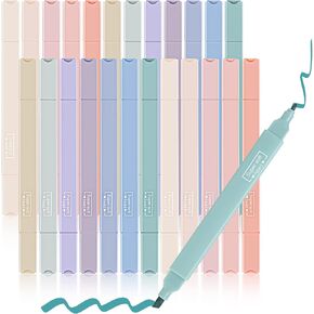 Meanplan 24 Pcs Aesthetic Cute Highlighters Double Ended Highlighter Mild Assorted Colors Pastel Highlighter with Soft Chisel Tip Pastel Markers No Bleed for Journal School(Vivid Color, Classical)