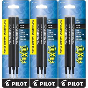 Pilot FriXion Gel Ink Refills for Erasable Pens, Fine Point, Black Ink, 9 Refills (77330)