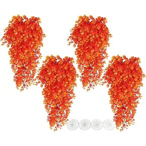 HAMILILYI 4PCS نباتات الزواحف المزيفة معلقة النباتات للزواحف مع كوب الشفط ، نباتات البرمائيات المزيفة لسحلية التنين السحلية Geckos Chameleon (Orange)