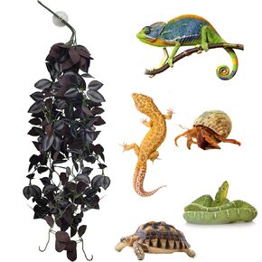 HAMILILYI معلق نباتات الزواحف تسلق نبات terrarium مع كوب الشفط أوراق الاصطناعية ملحقات الخزان الحيوانات الأليفة ديكورات الموائل لسحالي التنين الملتحي Geckos Snake Chameleon Crab Crab