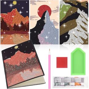 Feifeiya 3 PCS 5D Diamond Painting Kit Diy Diamond Art Journal Sets A5 Rhinestone Painting Sketchbook للبالغين المبتدئين هدايا ديكور مكتب المكتب المنزلي (مشهد)