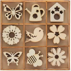 Nikki's Knick Knacks Mini Mini Spring Spring Laser Icons - الزهور ، والفراشات ، وعلب الآنغ ، والطيور ، والطيور ، والنحل - 54 قطعة