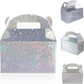 Iridescent Star Party Favor Treat Box, 24pcs Holographic Gable Boxes for Candy Snacks Gifts, Shiny Goodie Boxes for Birthday parties