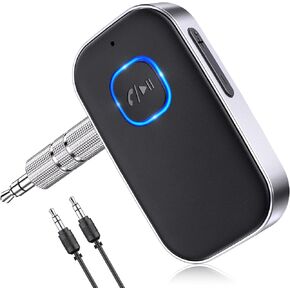 COMSOON Bluetooth 5.0 Receiver for Car, Noise Cancelling Bluetooth AUX Adapter, Bluetooth Music Receiver for Home Stereo/Wired Headphones, Hands-Free Call, 16H Battery Life - Black+Silver