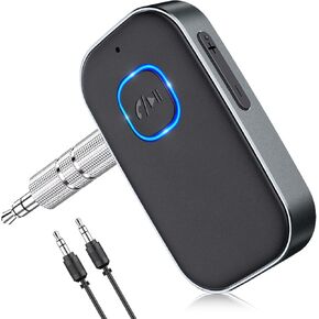 COMSOON Bluetooth 5.0 Receiver for Car, Noise Cancelling Bluetooth AUX Adapter, Bluetooth Music Receiver for Home Stereo/Wired Headphones, Hands-Free Call, 16H Battery Life - Black+Silver