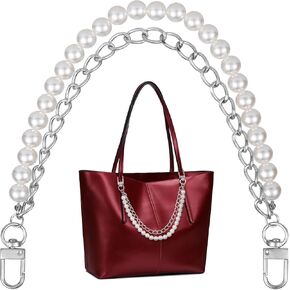 Pearl Purse Double Bag Chain, 10 mm Silver Bag Charm Handle with Buckles, Elegant Replacement Bag Strap Extenders for Women, Decoration for Handbags, Purse (1PCS)