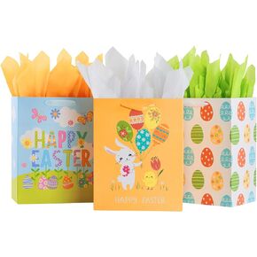 SUNCOLOR 3 Pack 13" Large Easter Gift Bags for Kids