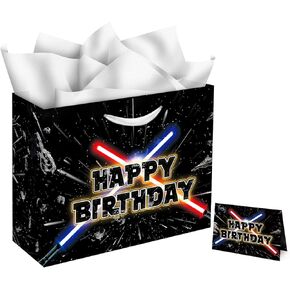 13" Large Star Galaxy Gift Bag Set with Greeting Card and Tissue Papers, Happy Birthday Gift Bags for Star Theme Birthday Party Party Celebration.
