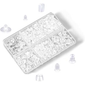 620pcs Silicone Earring Backs, Clear Earring Safety Backs Earring Stoppers for Jewelry Making, Rubber Earring Backs Replacement with Plastic Box for Heavy Earrings Studs Women Girls (6 Styles)