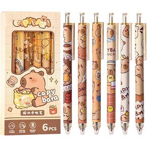6 PCS Cartoon Cartoon Retractable Asse Gel Pens Pleat Capybara Pen 0.5mm Black Ink Writing Office Office Office Schools for Women Girls (Capybara)