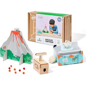 Kiwico Kids Geologist Kit لمدة 5-8 سنوات | كسر الجيود الكريستال المفتوحة مع أدوات الجيولوجيا ، حالة عرض الصخور وتجربة بركان دقيقة علميا | طقم العلوم المرح للبنين والبنات