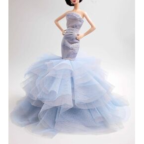 Handmade Cora Gu Classic Silver Embroidery Mermaid Dress Wedding Gowns Fit for 12" Fashion Doll and Doll's not Included
