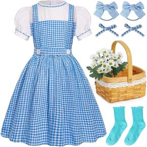 G.C Girls Blue Plaid Costume Kids Book Storybook Character Dress Up Outfits Halloween Cosplay Role Play Birthday Gifts