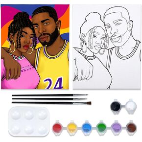 Nuberlic Canvas Painting Kit Pre Drawn Canvas Painting Set for Adult Couple Selfie Outline Drawn Canvas Paint DIY Sip and Paint Party Painting Kit Birthday Valentine's Day Gift (8x10)