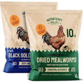 Chicken Treat Mix - Dried Mealworms (10lb) & Black Soldier Fly Larvae for Chickens (10lb) - 100% Natural Organic Protein Rich Chicken Feed for Laying Hens, Ducks, Wild Birds | 20lb