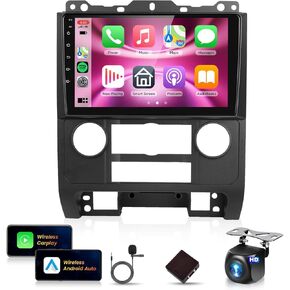 2G+64G Car Radio for Ford Escape/Kuga/Mazda Tribute 2007-2012 Stereo with Wireless CarPlay, Android Auto, 9 inch HD IPS Touch Screen, GPS, Bluetooth, WiFi, HiFi/16 EQ, MirrorLink and Backup Camera