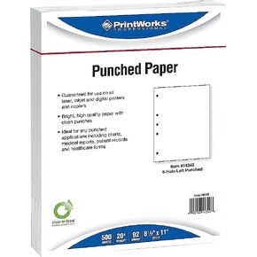 PrintWorks Professional Prevative Paper ، 5 Hole Punch Left for 2 Ring & 3 Ring Binders & Side Fortener File ، 8.5 × 11 ، 20 رطل ، 500 ورقة (04340) ، أبيض ، 5 حفرة يسار