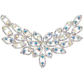 FINGERINSPIRE Rhinestone Applique Patches Silver Sew On Brass Rhinestone Applique Wedding Bridal Belt Collar Applique Flower Glitter AB Color Crystal Rhinestone Patches for Women Bridal Dress Decor