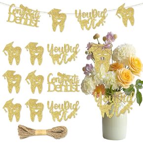 Jollyboom Dentist Decorations ، 24pcs Tructist Trugist Tags Crass Class of 2025 Gold Glitter Clitouts Tags for Dentist Dentist Party Firm