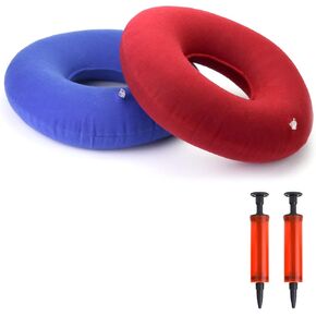 QWORK Pack of 2 Inflatable Seat Cushions, 38cm/15inch Orthopaedic Seat Ring with Pump, Inflatable Donut Ring Cushion for Hemorrhoids Coccyx Pain Pregnant Women (Red, Blue)