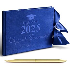 لوحة ضيف التخرج من Paneee مع Pen Velvet Black Graduation Book Bow Design 2025 التخرج ضيف علامة في كتاب ذاكرة ضيف دفتر لهدايا التخرج من الكلية العالية ، 7 × 9 بوصة