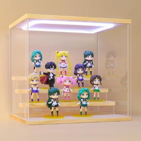 Clear Acrylic Display Case for Action Figure- Funko Pop Dustproof Showcase with Colorful Lighting, Multiple Layers for Collectibles(3 Tier-W*D*H-12.6"x7.5"x10.2"inches)