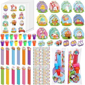 168 PCS هدايا القرطاسية عيد الفصح مجموعة الربيع عيد الفصح Eraser Happy Easter Bookger Abserts Easter Bunny Notepad ملصقات البيض الملونة بأقلام الرصاص لمكافأة مستلزمات حشو الحفلات