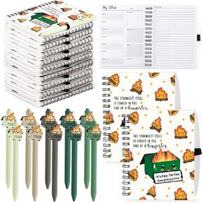 60 Pcs Dumpster Fire Ballpoint Pen Spiral Journal Employee Appreciation Gifts A6 to Do List Notepad Bulk Funny Pen with Saying Weekly Planner for Coworker Team Gift (Green)