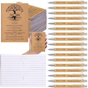 30 Sets Father's Day Gifts Bulk for Church Man of God Bible Verse Journaling Mini Notepads Notebooks Bamboo Pens Bible Study Supplies Christian Gifts for Dad Church Members Men