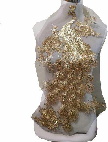 1pce Bright Color Embroidered Peacock Sewing Patches(23.5" X 13.4 ") (Gold Color) in Kuwait