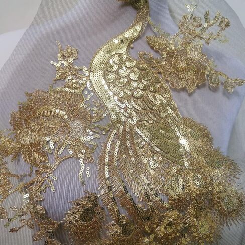1pce Bright Color Embroidered Peacock Sewing Patches(23.5" X 13.4 ") (Gold Color) in Kuwait